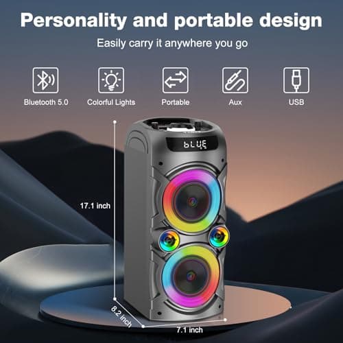 Portable Bluetooth Speaker 100W Big Powerful Wireless Boombox TWS Pairing Loud Stereo Sound Deep Bass Large Party Speakers with Subwoofer LED Lights for Outdoor Home Camping — view 3