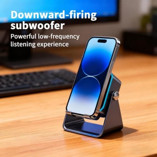 Induction Speaker, Cell Phone Stand with Blue-tooth Speaker, Audio Station with Light, 10W Folding Phone Holder Charger Speakers for Home Office Travel Christmas Birthday — view 4