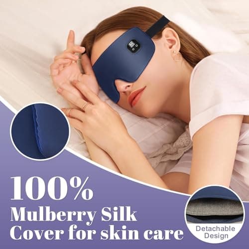 Aroma Season Silk Heated Eye Mask, Cordless Warm Eye Compress for Dry Eyes, 4 Time Levels & Temperature Settings, 1500mAh Rechargeable Battery, Washable Cover, Gifts for Men Women (Navy Blue) — view 5