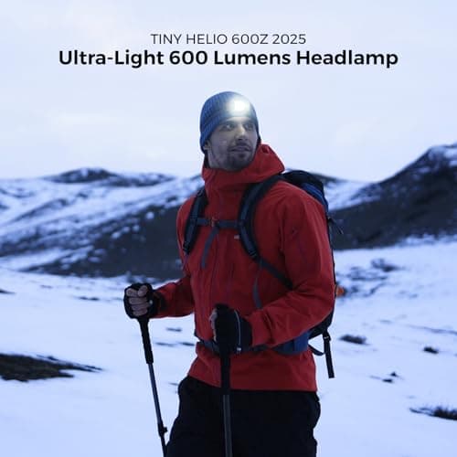 FLEXTAILGEAR Tiny Helio Head Torch Rechargeable, 600lm LED Headlamp, 6 Lighting Modes with Red Light, IP67, Swappable Battery, Spotlight & Floodlight Combo Headlight for Cycling, Running and Camping — view 2
