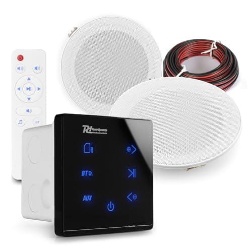 Power Dynamics 2x PD MSLP50 Marine Weatherproof Ceiling Speakers with A50B Black Wall Amplifier - Bluetooth, Outdoor, Bathroom Ceiling Speaker Kit