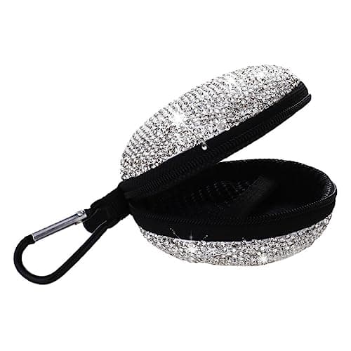 Hemobllo Earphone Case - Earbuds Case Rhinestone Earphone Carrying EVA Earbuds Storage with Carabiner Small Headphone Pouch Travel Organiser Bag for USB Cable — view 2