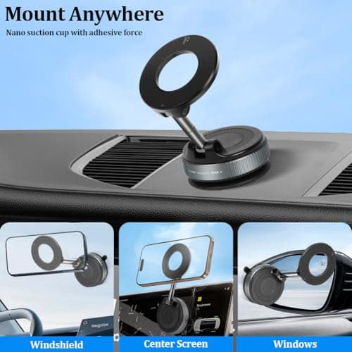 Ainiv Vacuum Magnetic Phone Holder for Car, 360° Rotatable Foldable Suction Phone Mount, Portable Strong Magnet Holder for iPhone 16 15 14 13 12 Pro Max on Windscreens, Mirror, Tiles, Smooth Surface — view 4