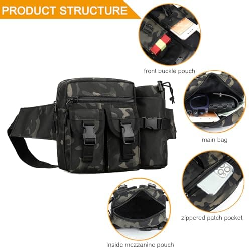 Huntvp Tactical Waist Pack Bag with Water Bottle Pouch Molle Belt Bag Bumbag for Cycling Hiking Walking Outdoors, Camo — view 5