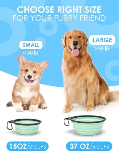 Heouvo Collapsible Dog Bowls with Bottle Carrier, 2 Pack Travel Dog Water Bowl with Upgraded Carabiner, One-piece Molded Rim No Fall Off or Crack (Sky Blue/Sprout Green, Large(Pack of 2)) — view 5