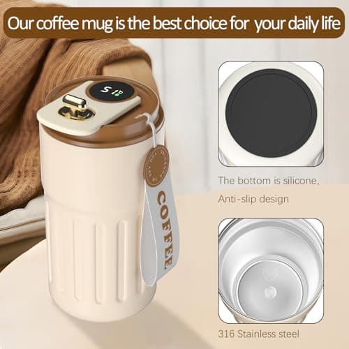 Homealexa Coffee Cup Travel Mugs, Vacuum Insulating Cup 316 Stainless Steel, LED Touch Screen Temperature Gauge, Smart Mug Sealing Bottle 410ml — view 5