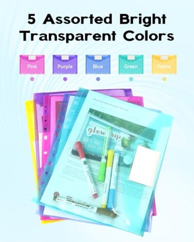 10 Pack Binder Pocket, 11 Ring Clear File Folders, Plastic Envelopes Organizer for Documents with Label, A4 Size — view 6