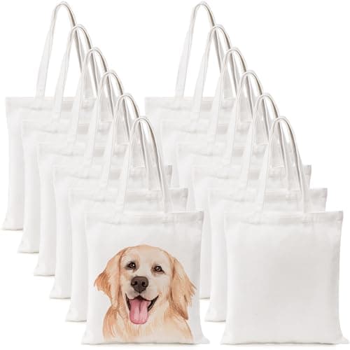 DEAYOU 12 Pack Canvas Tote Bag, 13" x 14" Sublimation Blank Cotton Cloth Bags, White Reusable Grocery Bags with Handles for Shopping, DIY Crafting, Heat Transfer, Beach, Gift, Activity(33×36 cm