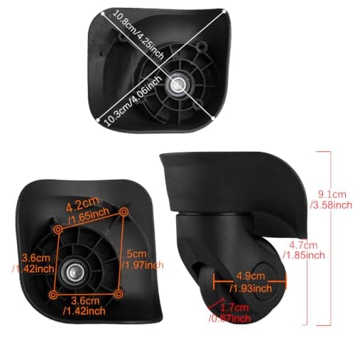 SHANOER 1 Pair Black 9.1x10.7x4.9cm Suitcase Luggage Wheels Axles Deluxe Repair Replacement Kit — view 5