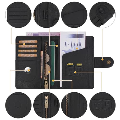 WASON Leather Passport Cover Wallet - Travel Passport Holder with RFID, Card Slots, Cash Pocket, Coin Purse, Tracker Slot, Boarding Pass and Ticket Organizer for Men and Women (Black) — view 2