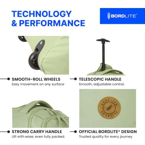 Bordlite Ryanair Cabin Approved Wheeled Backpack 40x25x20cm – 2 in 1 Lightweight Trolley Bag & Rucksack on Wheels (20L) Underseat Hand Luggage for Travel, Business, Weekend Trips - Green — view 3