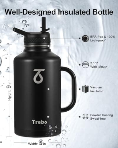 Trebo Insulated Water Bottle 2 L Stainless Steel with Side Handle & Pouch — view 5