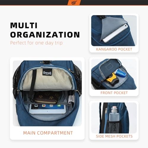 SKYSPER Sling Bag RFID Crossbody Sling Backpack Cross Body Shoulder Bag Travel Hiking Daypack for Women Men(Blue,Medium) — view 2