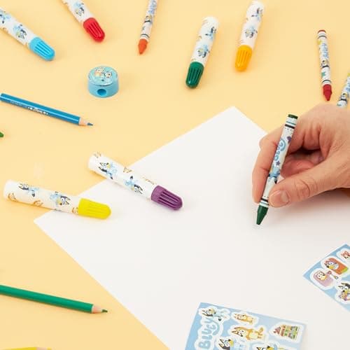 Bluey Art Set for Kids Colouring Pencils Paints Felt Tip Pens Crayons Stationery Crafts Girls Boys Art Supplies Preschool Travel 40 Plus Pcs Gift Set (Blue Halfmoon Case) — view 5