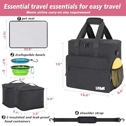 Dog Travel Bag, Includes 2 Food Containers, 2 Foldable Bowls, 1 Feeding Mat — view 3