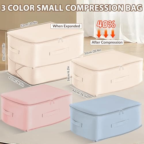 3 Pcs Large Space Saving Self Compression Storage Bag, Duvet Storage Bag, Storage Bags with Handles & 3-Layer Zipper, Large Capacity Clothes Boxes for Bedding, Clothes, Duvets, Pillows (52x42x30cm) — view 2