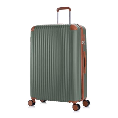 Rocklands London Suitcase Large 28 Inch Hard Shell Lightweight Checked Luggage with 360° Rubber Spinner Wheels Durable Travel Case Telescopic Handle, TSA Lock, Green