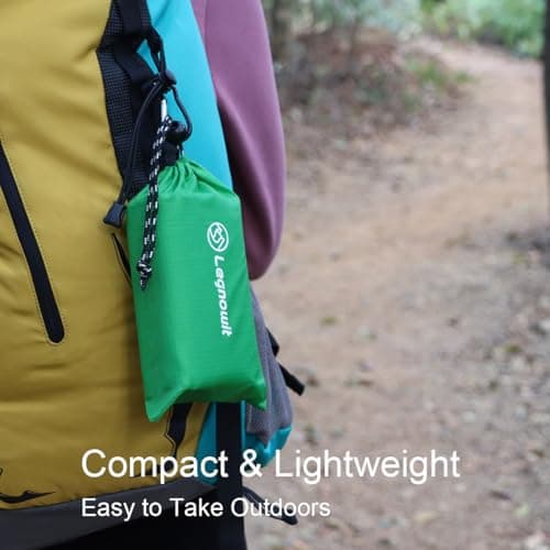Legnowit Outdoor Pocket Blanket, 140 x 100 cm Waterproof Compact Lightweight Mini Picnic Blanket, Sand Free Beach Mat, Small Tarp for Concert Festival Camping Hiking Travel, Stakes Included (Green) — view 6