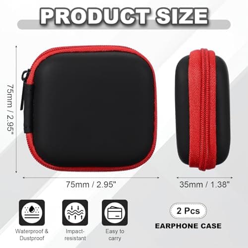 sourcing map Earphone Case EVA Hard Shell Zipper Bags 75x35x75mm Red 2Pcs — view 2