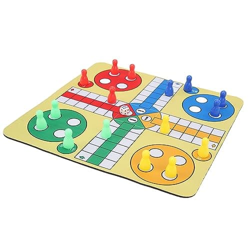 Akozon Flying Chess Rug Play Mat Foldable Portable Leather Board Game for Kids Adults Family Travel Camping Party Entertainment
