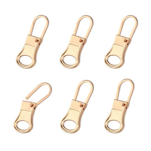SAVITA 6pcs Detachable Zipper Pulls, Metal Zipper Puller Tab Replacement Fixer Repair Kit for Clothing Jackets Pants Coat Suitcase Bags Backpacks Luggage Purses (Gold)
