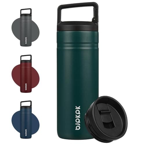 BJPKPK Insulated Water Bottle with 2 Lids,600ml Double Wall Stainless Steel Vacuum Tumbler Travel Coffee Mug,Wide Mouth Thermal Cup,Dark Green