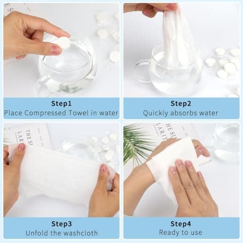 Classycoo Compressed Towel, 100 PCS Disposable Face Wipes, portable Tablets Cotton Tissue for Travel, Camping, Hiking, Sport, Beauty Salon, Home Hand Cleaning and Outdoor Activities, White — view 4