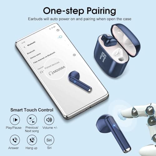 OYIB Wireless Earbuds, 2026 New Bluetooth 5.3 Headphones with HiFi Stereo and ENC Noise Cancelling Mic, 25H Bluetooth Earphones with LED Display and IP7 Waterproof for Workout/Running/Fitness, Blue — view 4