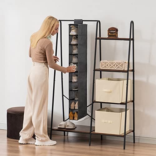YOUDENOVA Hanging Shoe Rack 10-Shelf Shoes Storage for Wardrobe Collapsible Hanging Shoe Organizer Slim Organiser Durable Fabric Wardrobe Storage Solutions for Shoes,Clothes,Hats -Grey — view 2
