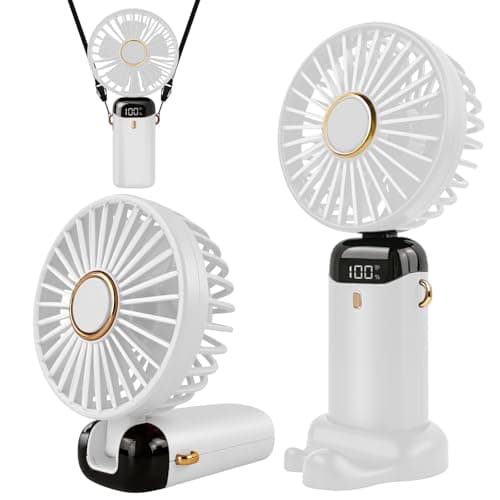 Jsdoin Hand Held Fan,Portable Handheld USB Rechargeable Fans with 5 Speeds,Battery Operated Mini Fan Foldable Desk Desktop Fans with LED Display for Home Office Bedroom Outdoor Travel (White)