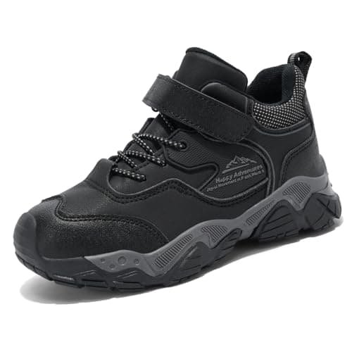 Unitysow Kids Hiking Boots Boys Waterproof Walking Shoes Trainers Children Outdoor Lightweight Trekking Footwear Camping Climbing Shoes Sneaker,Black,1 UK