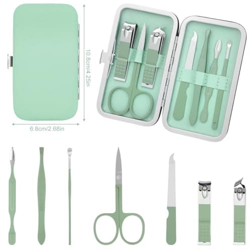 ALIIP Manicure Set 7-Piece Professional Nail Clipper Set with Leather Case, Portable Travel Nail Care Kit for Women, Stainless Steel Nail Grooming Kit for Home & Gifts,Green — view 2