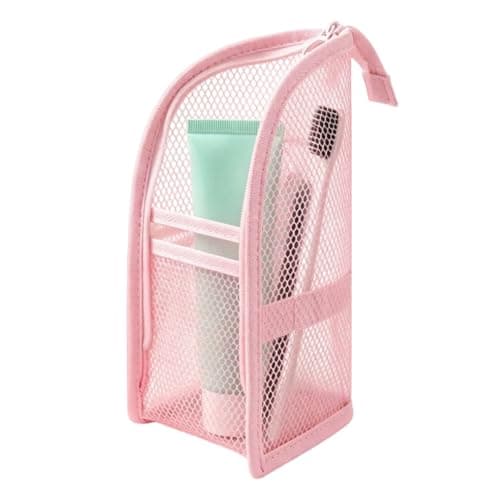 Travel Toiletry Bag Freestanding Large Capacity Waterproof Makeup (Pink)
