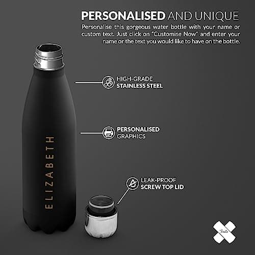 Tirita Personalised Water Bottle - Thermal Travel Flask for Hot & Cold Drinks - Insulated Stainless Steel Bottle - Gym, Office, School - 500ml [02- Name in Gold] — view 3