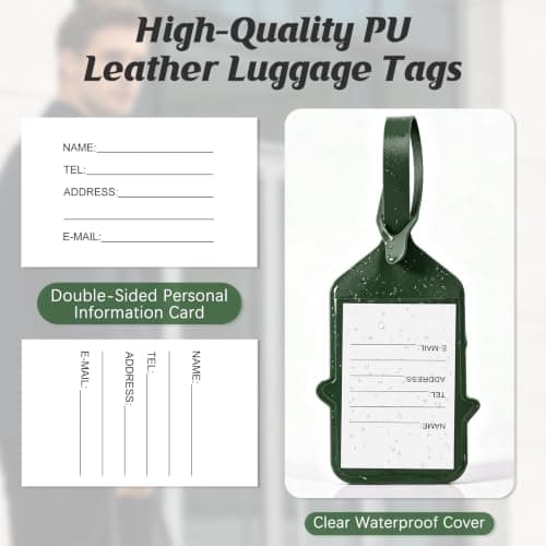 4 Pack Luggage Tags PU Suitcase Tags with ID Card Waterproof Suitcase Label — view 3
