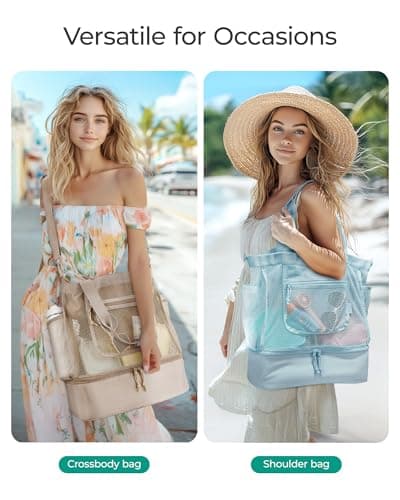 bagsmart Women Beach Bag with Cooler, 40L Mesh Tote Bag Sandproof Foldable Vacation Essential for Pool Travel Swimming Holiday — view 2