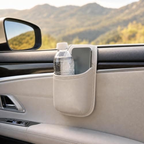 Leather Car Door Storage Pocket Double-layer Compartments Organizer White — view 2