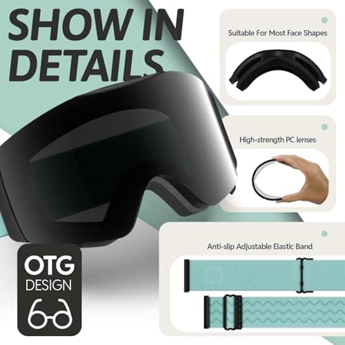 JUBAO Flip-Up Ski Goggles for Men Women, Anti-fog Magnetic OTG Snow Snowboard Goggles for Instant Defogging UV400 Protection — view 3