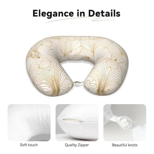 AUGUSTRUSH Memory Foam Neck Pillow - Travel Pillow With Adjustable Clasp, Removable Washable Cover For Airplane Office Car, Ergonomic Support Comfortable U-Shaped Pillow, Rose Gold Print — view 3