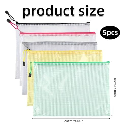 A5 Zip Wallets,5Pack Waterproof Plastic Zip Folders with Secure Zippers Bags, Easy to Classify Multicoloured Document Bag,Ideal for School, Office, Travel, Documents and Tool Storage — view 2