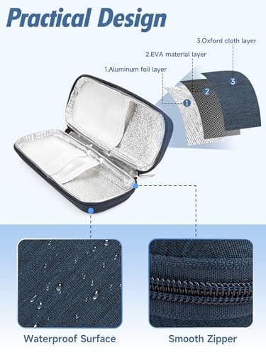 YOUSHARES Medicine Cool Bag with 2PCS Ice Packs - Insulin Case Medicine Cooler for Travel Diabetic Supplies Insulin Cooler Travel Case (Navy Blue) — view 5