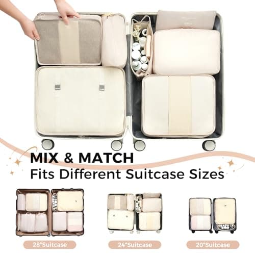 BAGAIL 8-Piece Packing Cubes Set, Travel Organizers with Breathable Mesh & Shoe Bag, Lightweight Nylon Packing Organisers for Luggage Suitcase, 9 Colors - Beige — view 6