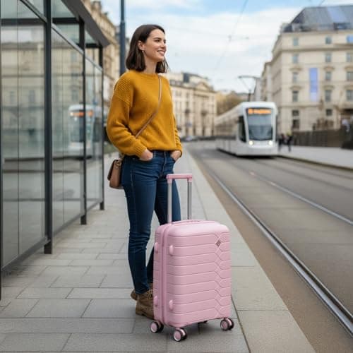 H.yeed Cabin Suitcase 55x40x20cm Cabin Luggage 20 inch Hard Shell Suitcase PP Lightweight Carry On Luggage with Spinner Wheels Approved for Ryanair EasyJet (Pink, 20 inch) — view 2