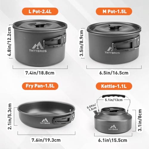 THTYBROS 27-Piece Camping Cookware Set for 2–4 People, Portable Cooking Set with Kettle, Pots & Pans, Stainless Steel Cutlery, Plates and Dishware for Trekking, Picnics and Outdoor Adventures — view 3