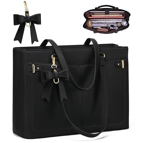 RAINSMORE Work Tote Bag for Women PU Leather Laptop Tote Office Handbag