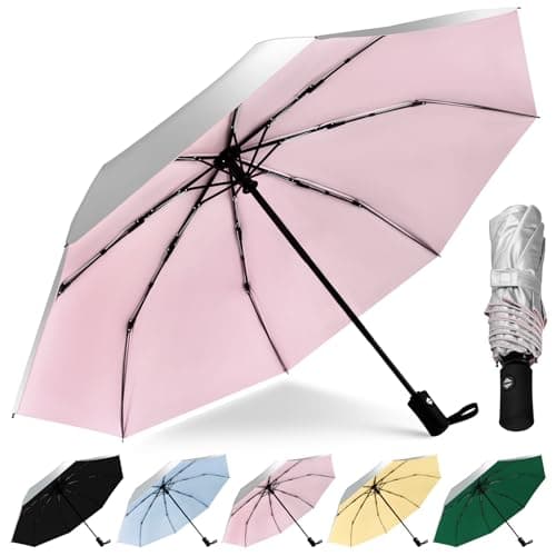 HEXSOLID 46inch Strongest Windproof Travel UV Umbrella Silver/Pink