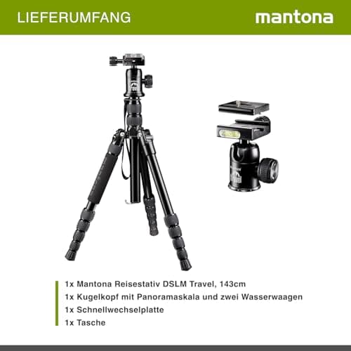 Mantona DSLM travel tripod (incl. ball head, load-bearing capacity of up to 5 kg, rotatable centre column, compact dimensions, tripod holder) for system cameras, DSLRs and compact cameras — view 6