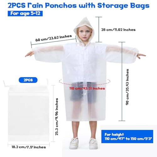 2Pcs Kids Transparent Rain Coat,Children Waterproof Rain Cape Ages 5-12 — view 2