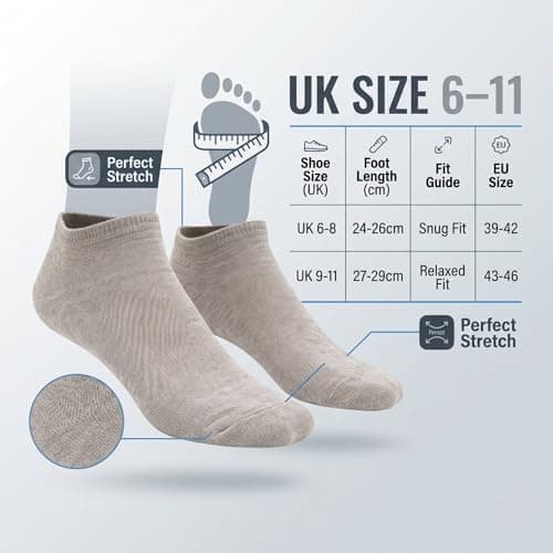 FUN FABLES 7 Pairs Men’s Cotton Trainer Socks | Low Cut Ankle Sports Socks UK 6–11 | Breathable Everyday Athletic Wear for Running, Walking, Gym & Casual Shoes (7 Pairs Black) — view 4