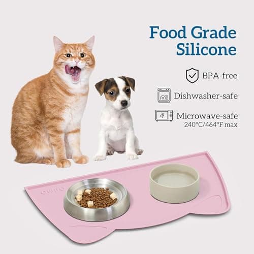 OHMO Silicone Cat Food Mat for Food&Water Bowls, 46x25cm, Pink — view 3